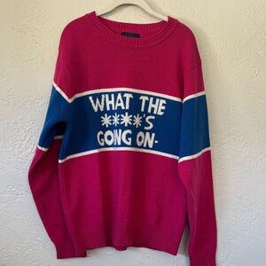 Gyles & George Pink and Blue Graphic 100% Wool Crew Neck Sweater XXL